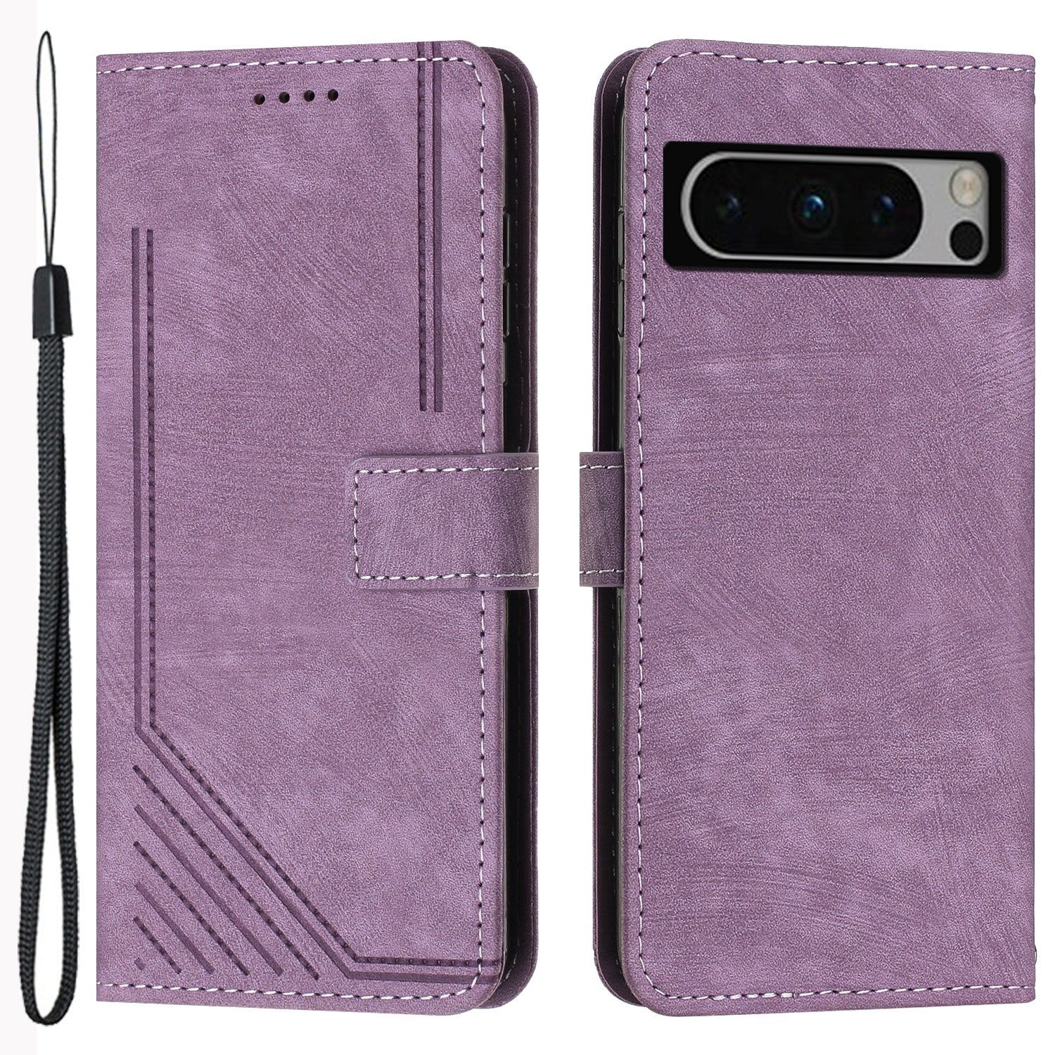 For Google Pixel 8 Pro Imprinted Lines Flip Case Skin-touch PU Leather Stand Wallet Phone Cover