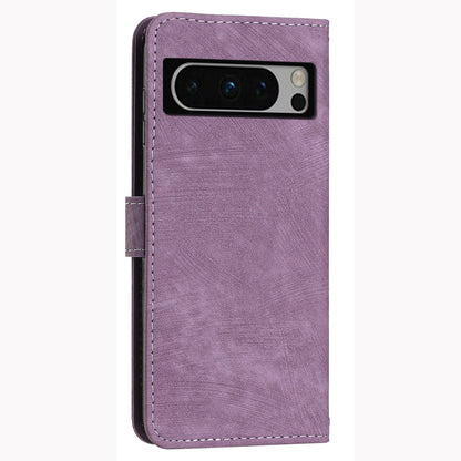 For Google Pixel 8 Pro Imprinted Lines Flip Case Skin-touch PU Leather Stand Wallet Phone Cover