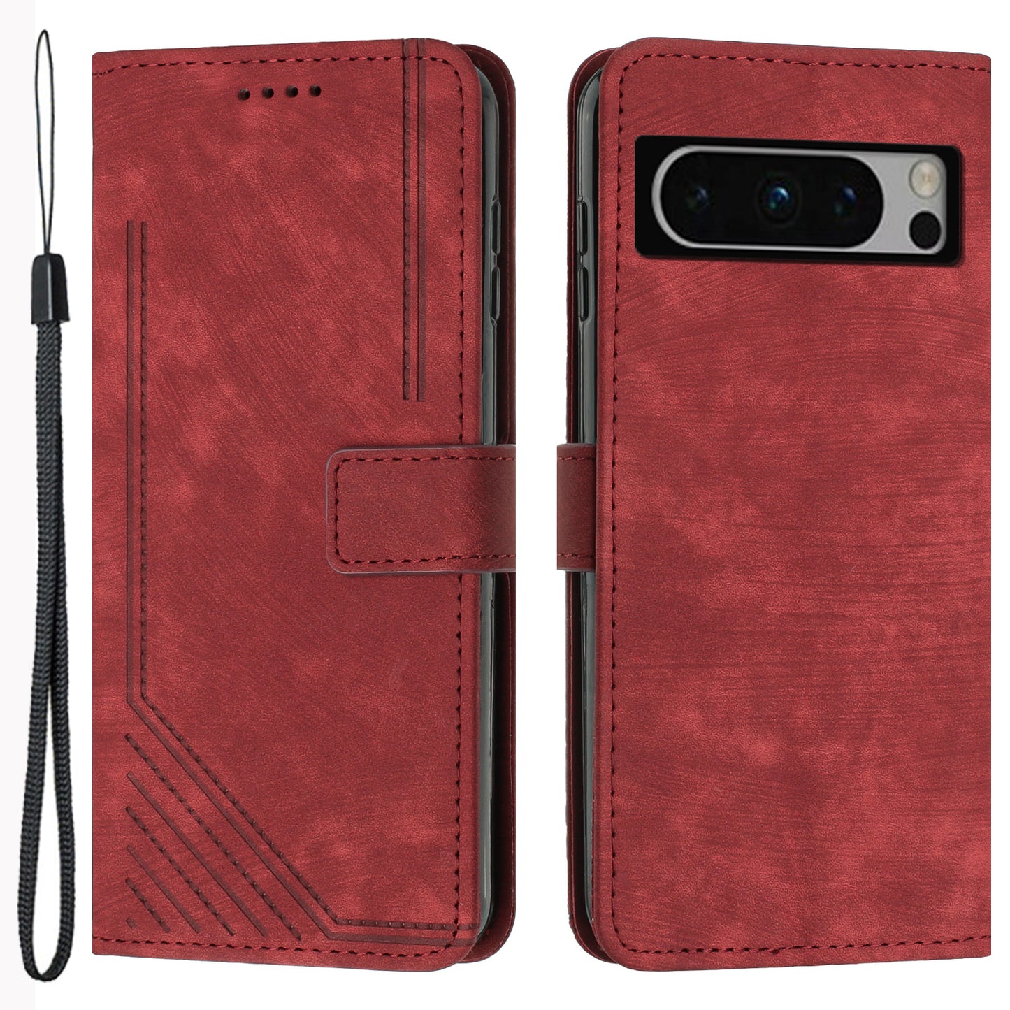 For Google Pixel 8 Pro Imprinted Lines Flip Case Skin-touch PU Leather Stand Wallet Phone Cover