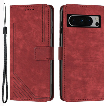 For Google Pixel 8 Pro Imprinted Lines Flip Case Skin-touch PU Leather Stand Wallet Phone Cover