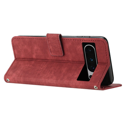 For Google Pixel 8 Pro Imprinted Lines Flip Case Skin-touch PU Leather Stand Wallet Phone Cover