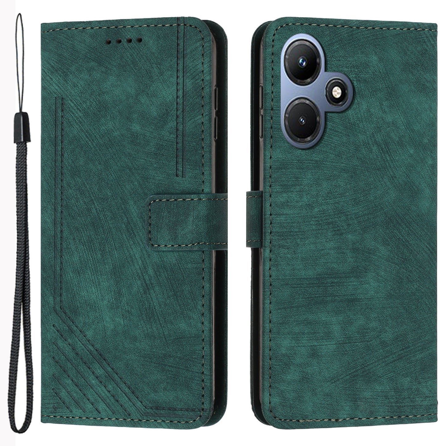 For Infinix Hot 30i Imprinted Lines Skin-touch PU Leather Flip Case Stand Wallet Phone Cover