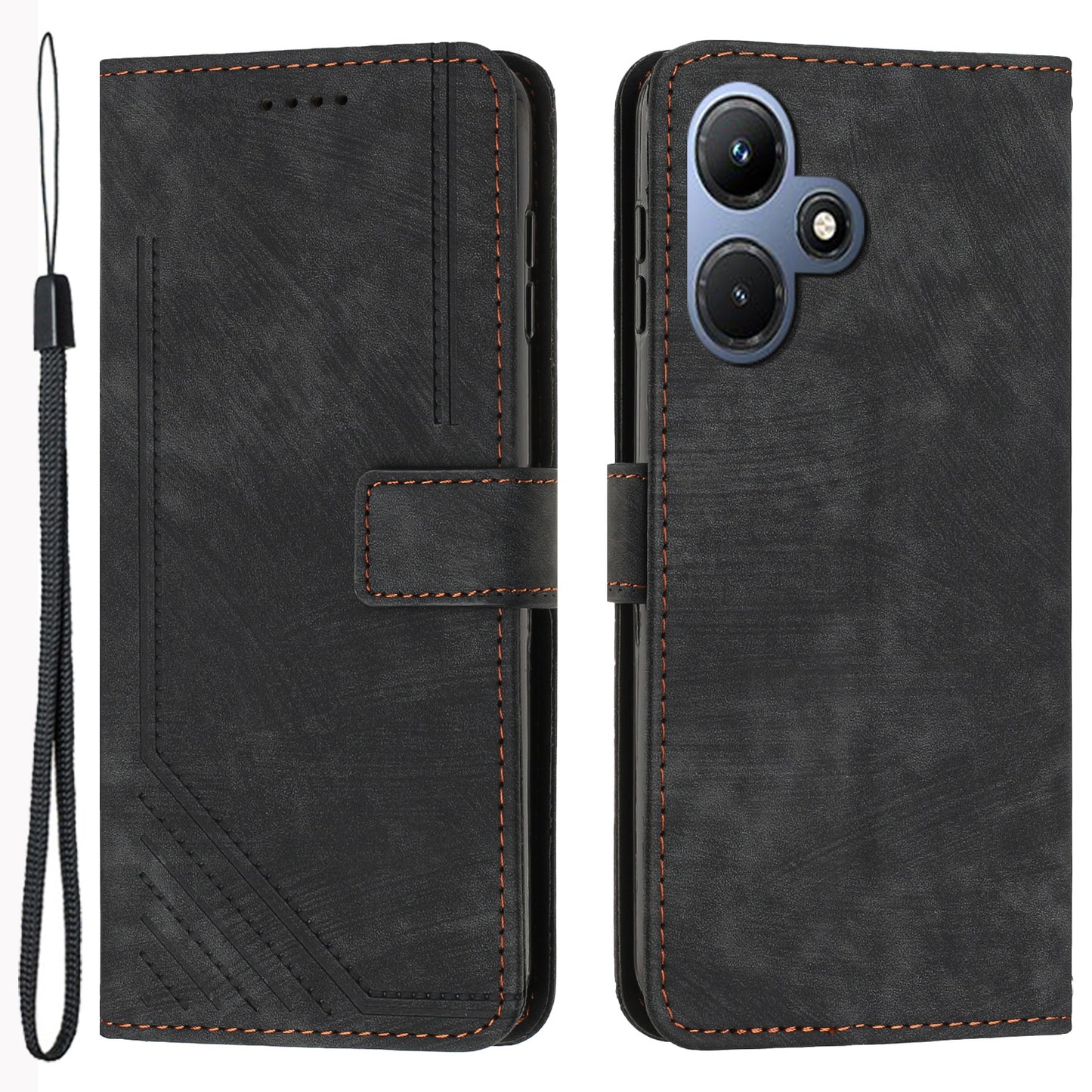For Infinix Hot 30i Imprinted Lines Skin-touch PU Leather Flip Case Stand Wallet Phone Cover