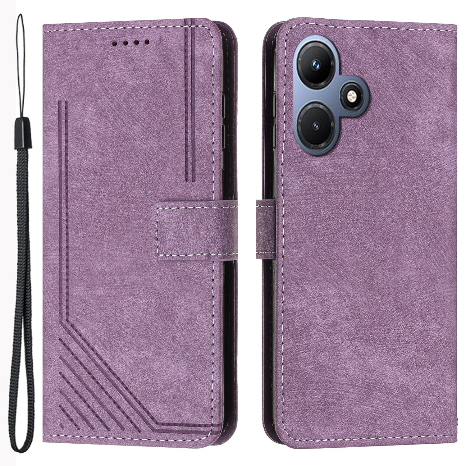 For Infinix Hot 30i Imprinted Lines Skin-touch PU Leather Flip Case Stand Wallet Phone Cover