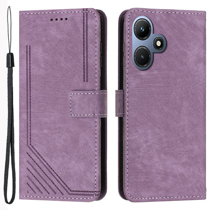 For Infinix Hot 30i Imprinted Lines Skin-touch PU Leather Flip Case Stand Wallet Phone Cover