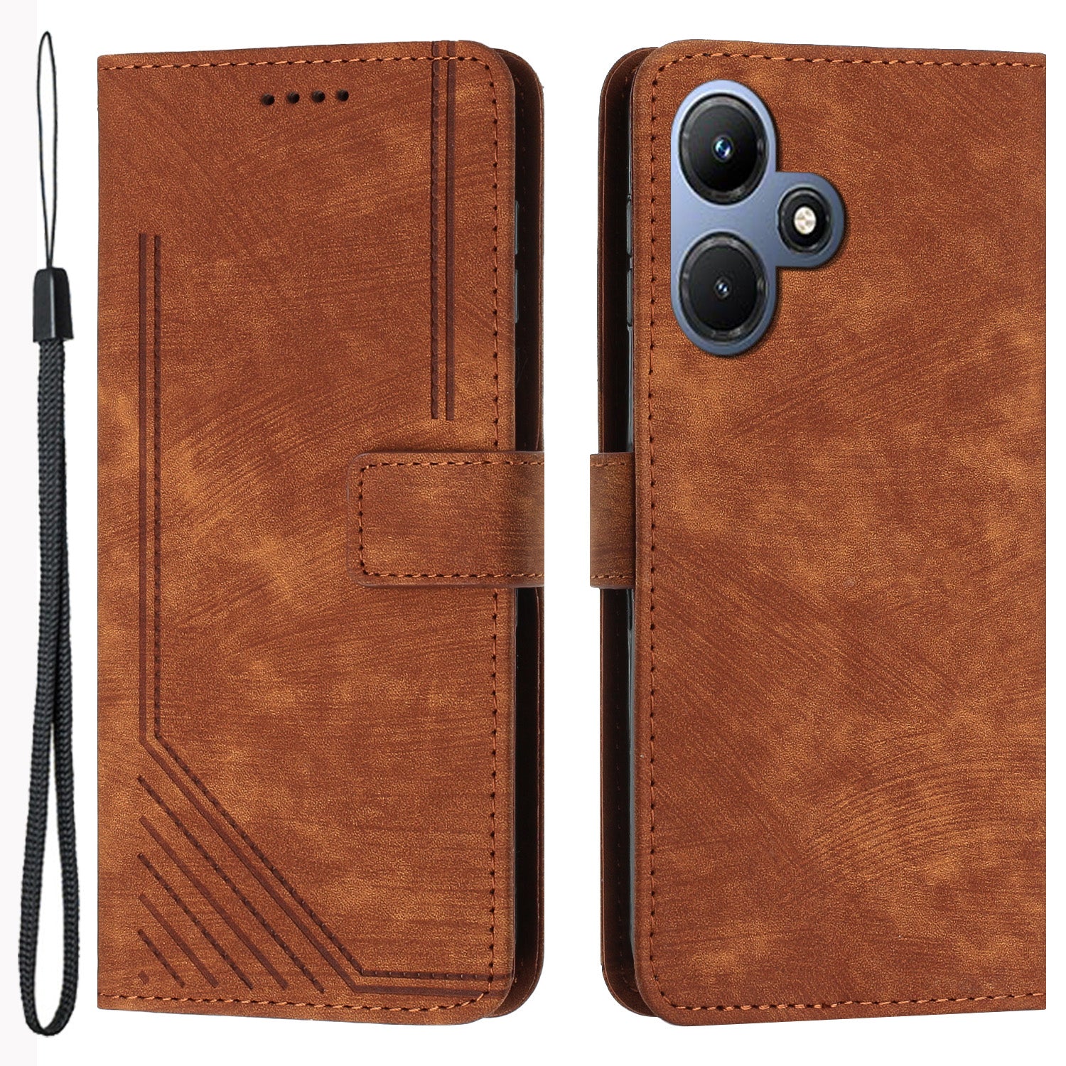 For Infinix Hot 30i Imprinted Lines Skin-touch PU Leather Flip Case Stand Wallet Phone Cover