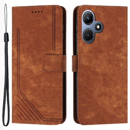 For Infinix Hot 30i Imprinted Lines Skin-touch PU Leather Flip Case Stand Wallet Phone Cover
