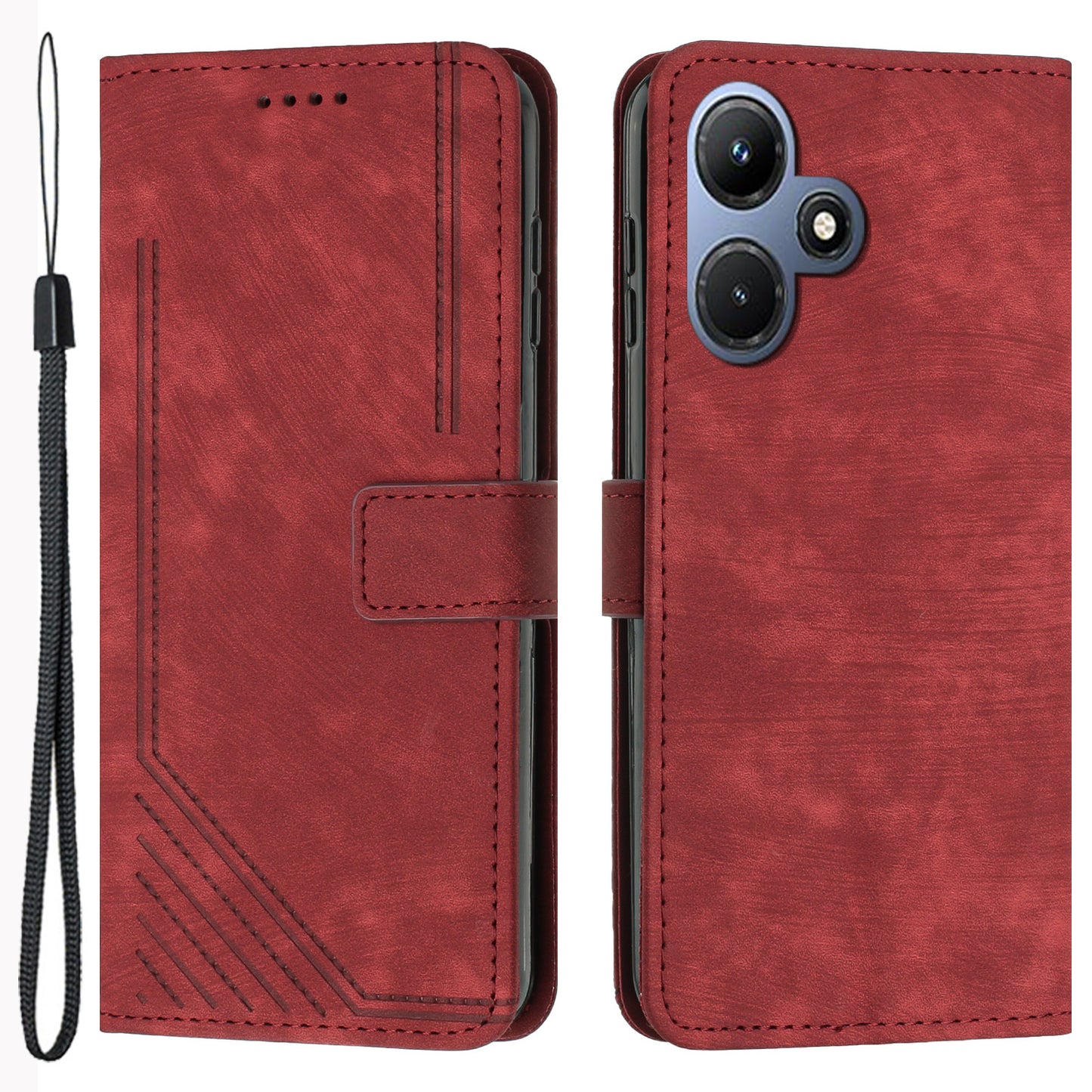For Infinix Hot 30i Imprinted Lines Skin-touch PU Leather Flip Case Stand Wallet Phone Cover