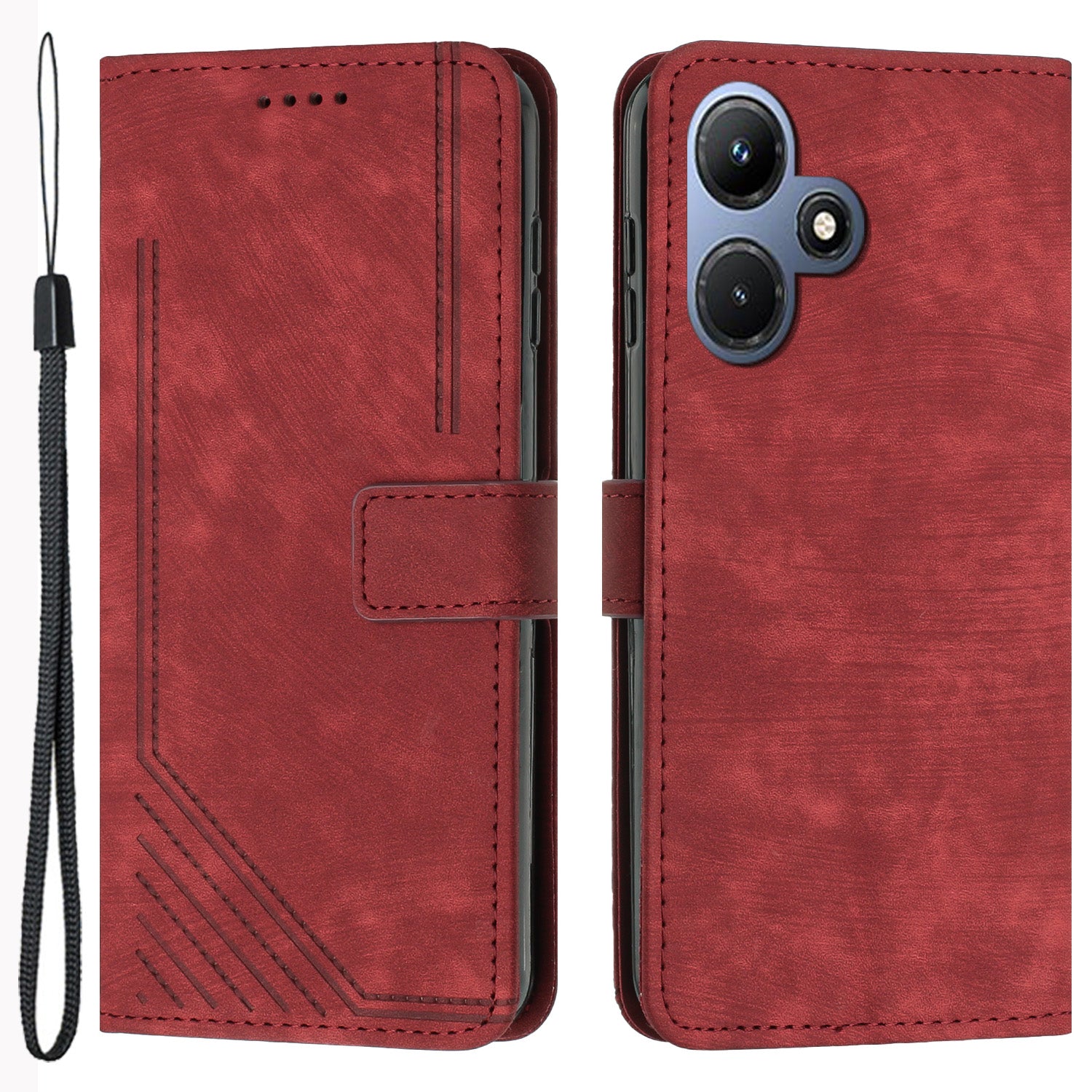 For Infinix Hot 30i Imprinted Lines Skin-touch PU Leather Flip Case Stand Wallet Phone Cover