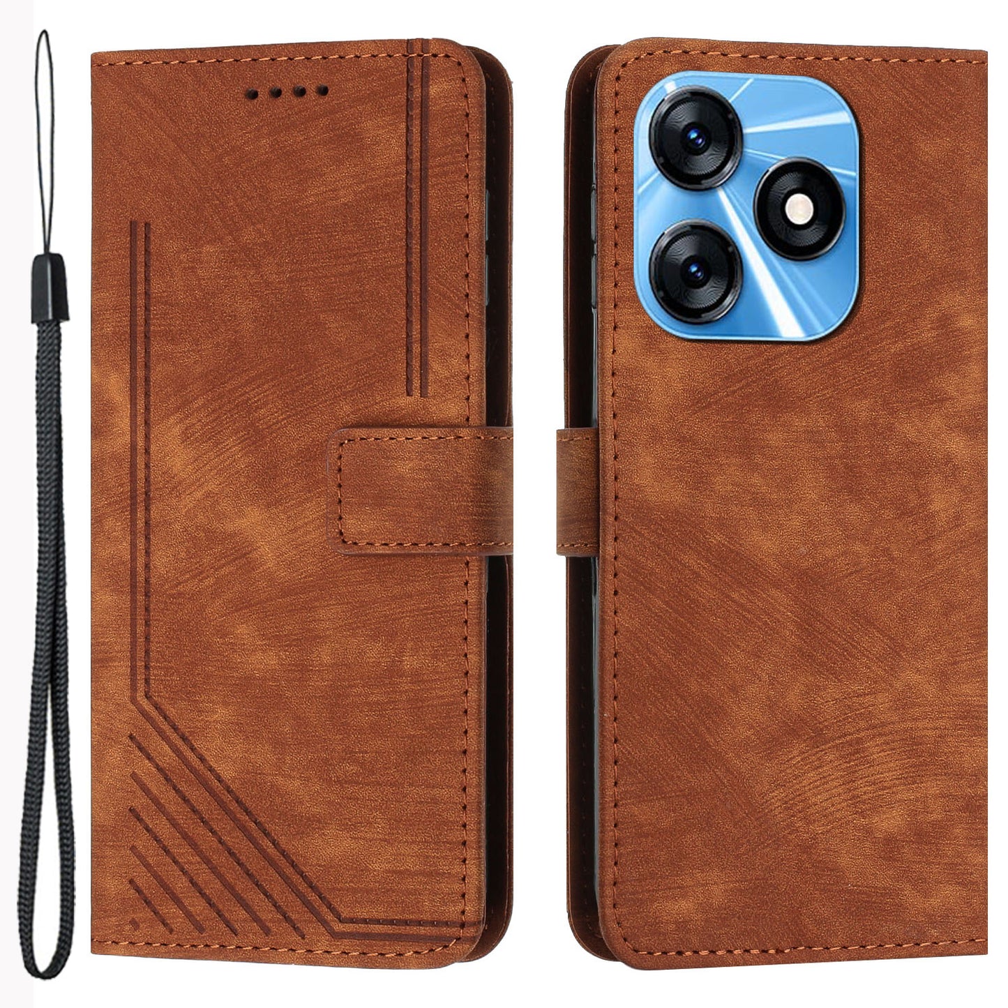 For Tecno Spark 10C 4G Imprinted Lines PU Leather Flip Case Skin-touch Stand Wallet Phone Cover