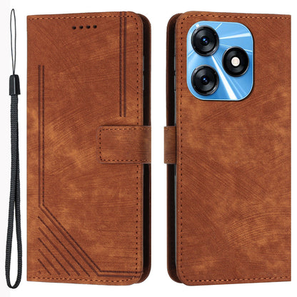 For Tecno Spark 10C 4G Imprinted Lines PU Leather Flip Case Skin-touch Stand Wallet Phone Cover