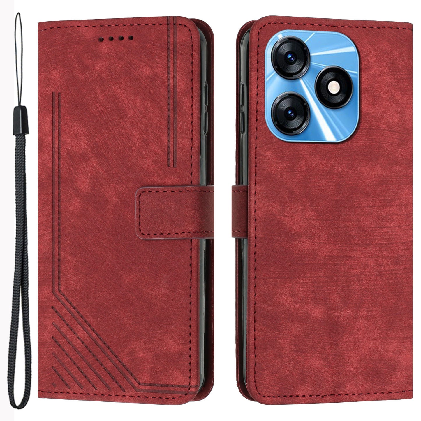 For Tecno Spark 10C 4G Imprinted Lines PU Leather Flip Case Skin-touch Stand Wallet Phone Cover