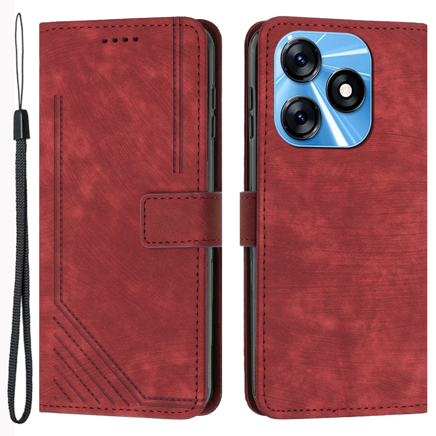 For Tecno Spark 10C 4G Imprinted Lines PU Leather Flip Case Skin-touch Stand Wallet Phone Cover