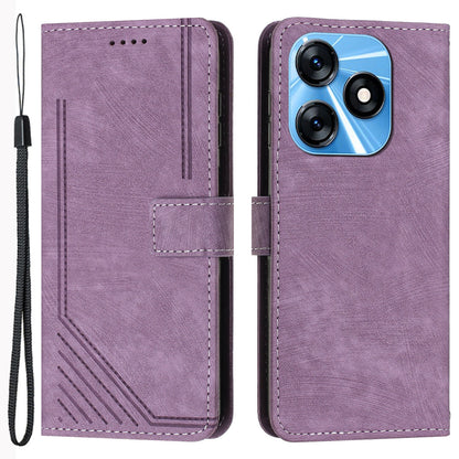 For Tecno Spark 10C 4G Imprinted Lines PU Leather Flip Case Skin-touch Stand Wallet Phone Cover