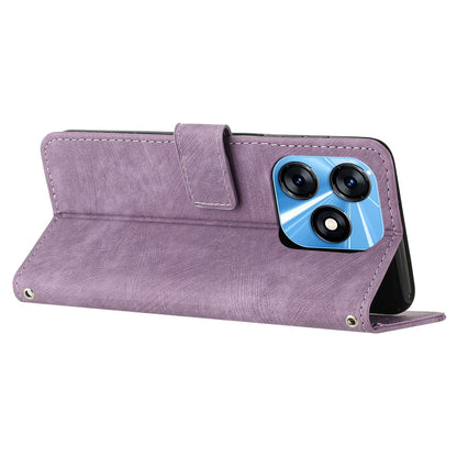 For Tecno Spark 10C 4G Imprinted Lines PU Leather Flip Case Skin-touch Stand Wallet Phone Cover