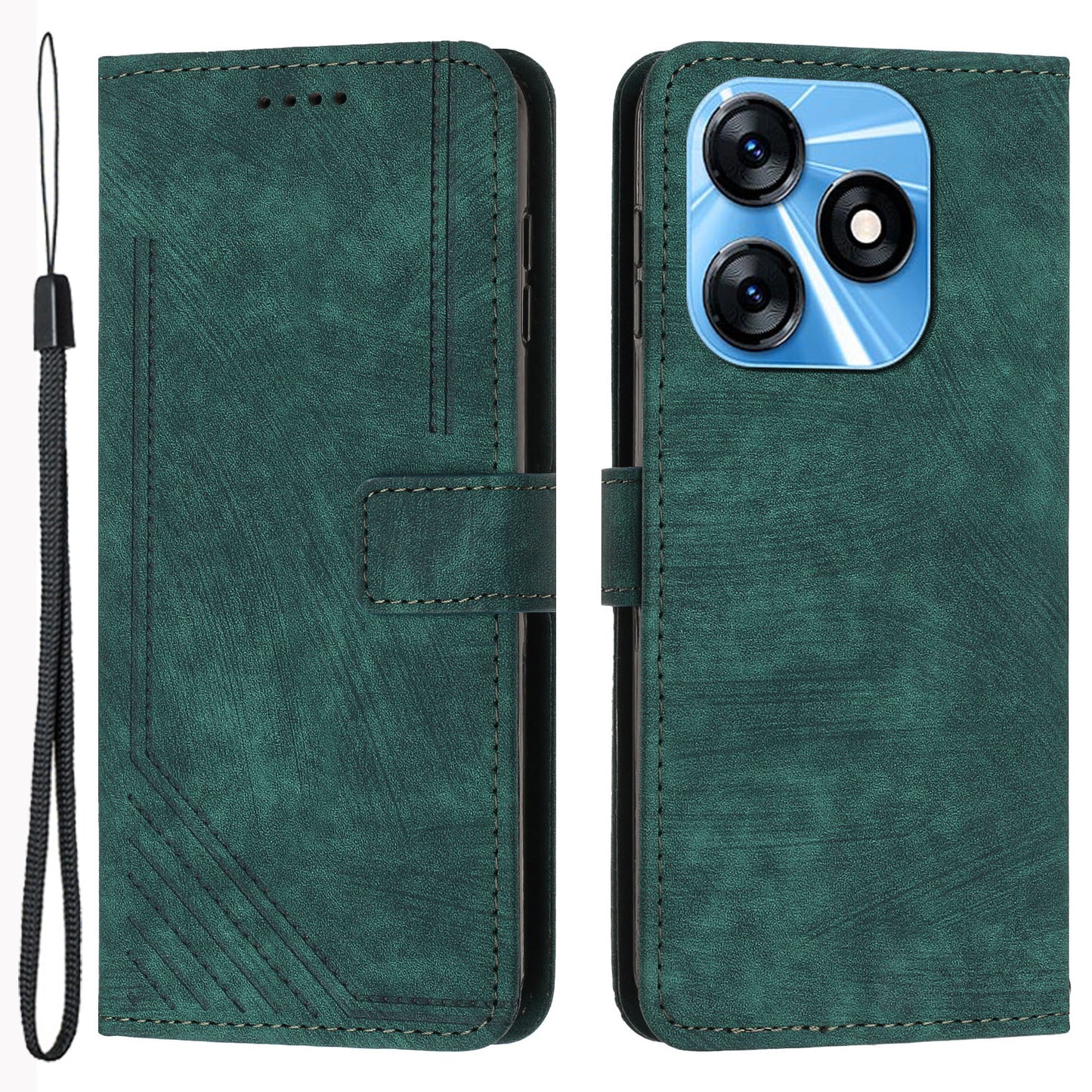 For Tecno Spark 10C 4G Imprinted Lines PU Leather Flip Case Skin-touch Stand Wallet Phone Cover