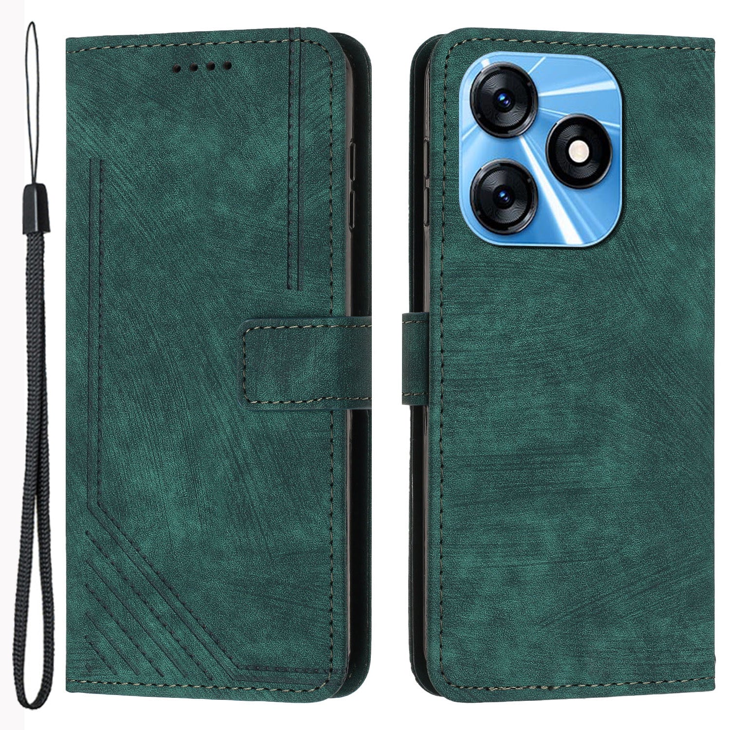 For Tecno Spark 10C 4G Imprinted Lines PU Leather Flip Case Skin-touch Stand Wallet Phone Cover