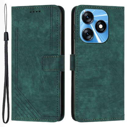 For Tecno Spark 10C 4G Imprinted Lines PU Leather Flip Case Skin-touch Stand Wallet Phone Cover
