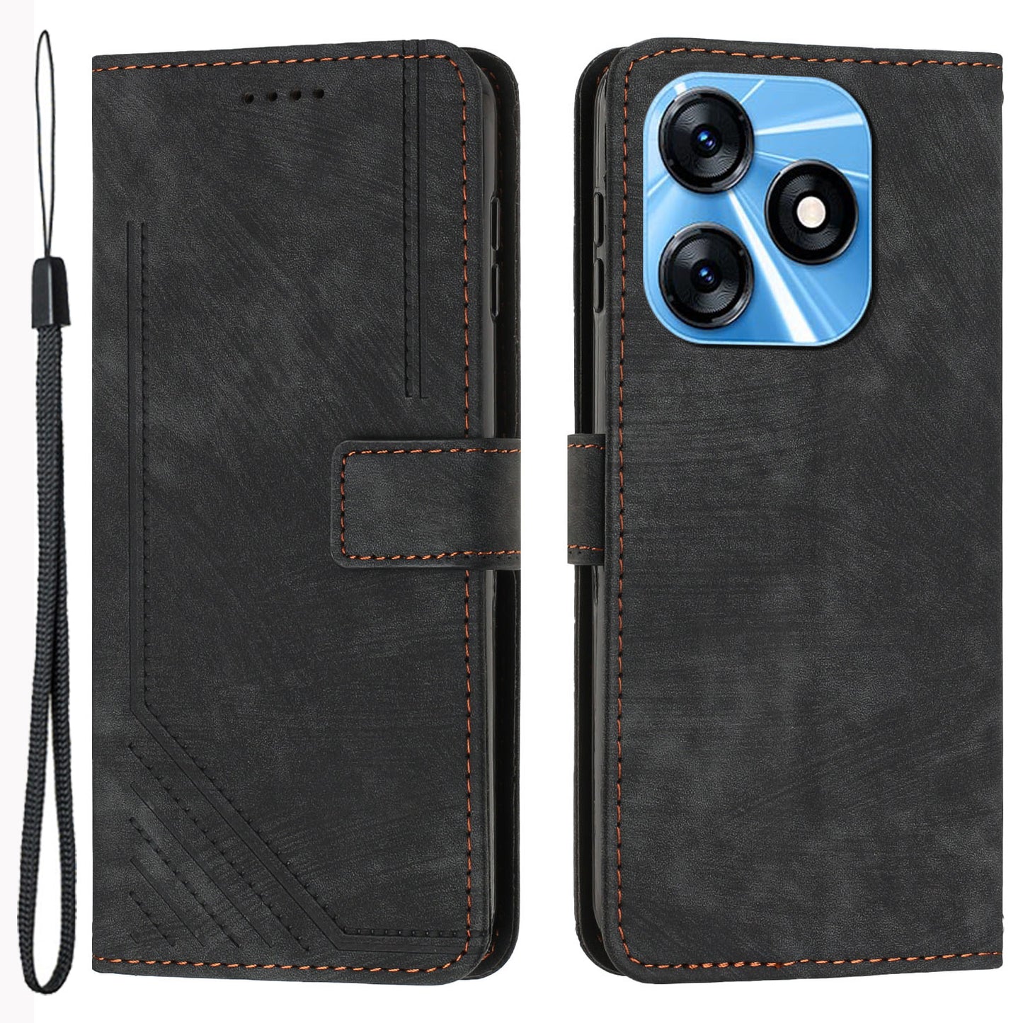 For Tecno Spark 10C 4G Imprinted Lines PU Leather Flip Case Skin-touch Stand Wallet Phone Cover