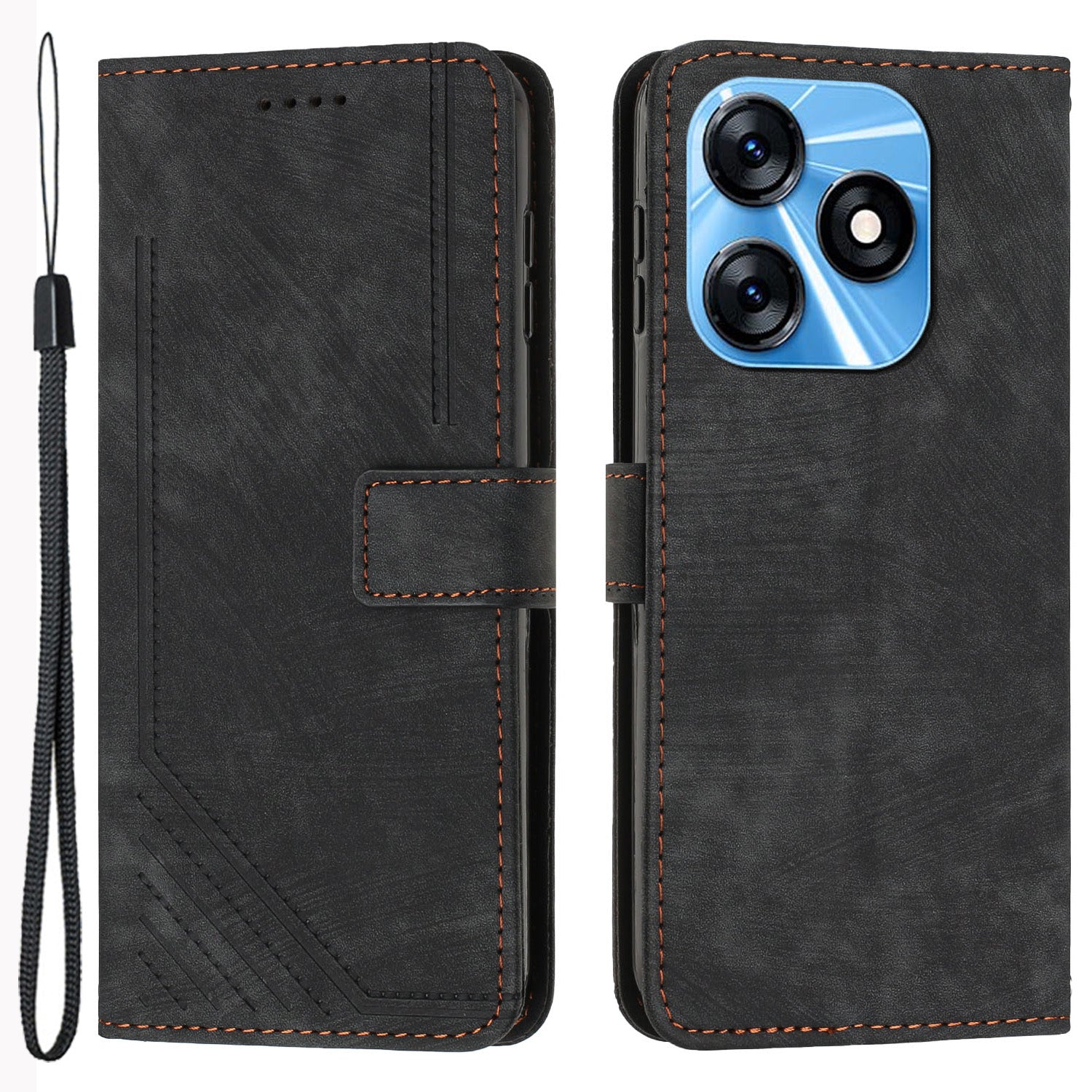 For Tecno Spark 10C 4G Imprinted Lines PU Leather Flip Case Skin-touch Stand Wallet Phone Cover