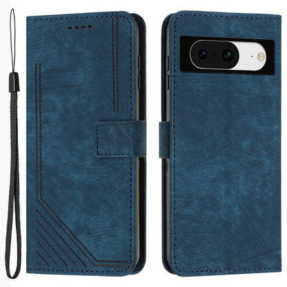 PU Leather Flip Case for Google Pixel 8 Skin-touch Stand Imprinted Lines Wallet Anti-drop Phone Cover