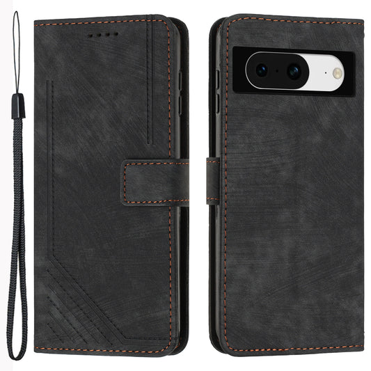 PU Leather Flip Case for Google Pixel 8 Skin-touch Stand Imprinted Lines Wallet Anti-drop Phone Cover