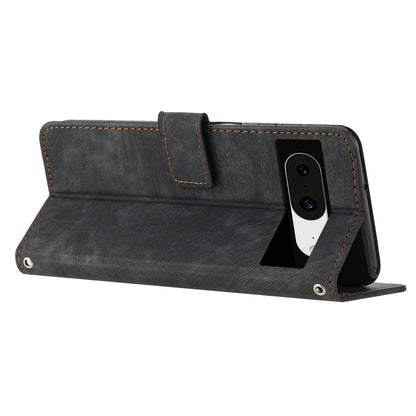 PU Leather Flip Case for Google Pixel 8 Skin-touch Stand Imprinted Lines Wallet Anti-drop Phone Cover