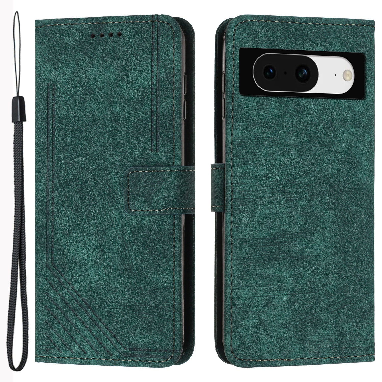 PU Leather Flip Case for Google Pixel 8 Skin-touch Stand Imprinted Lines Wallet Anti-drop Phone Cover
