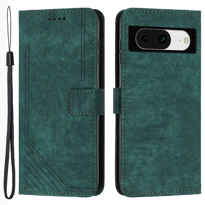 PU Leather Flip Case for Google Pixel 8 Skin-touch Stand Imprinted Lines Wallet Anti-drop Phone Cover