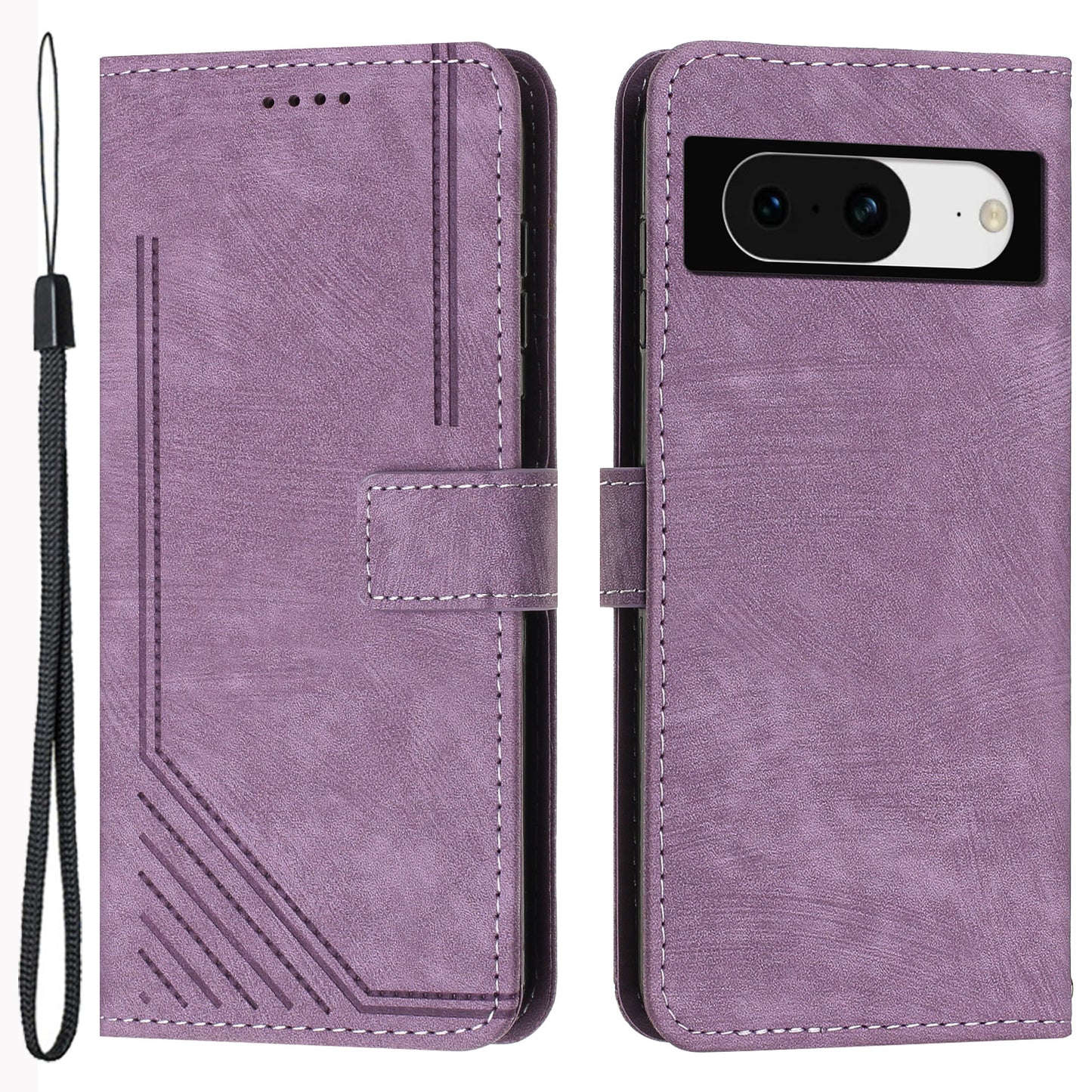 PU Leather Flip Case for Google Pixel 8 Skin-touch Stand Imprinted Lines Wallet Anti-drop Phone Cover