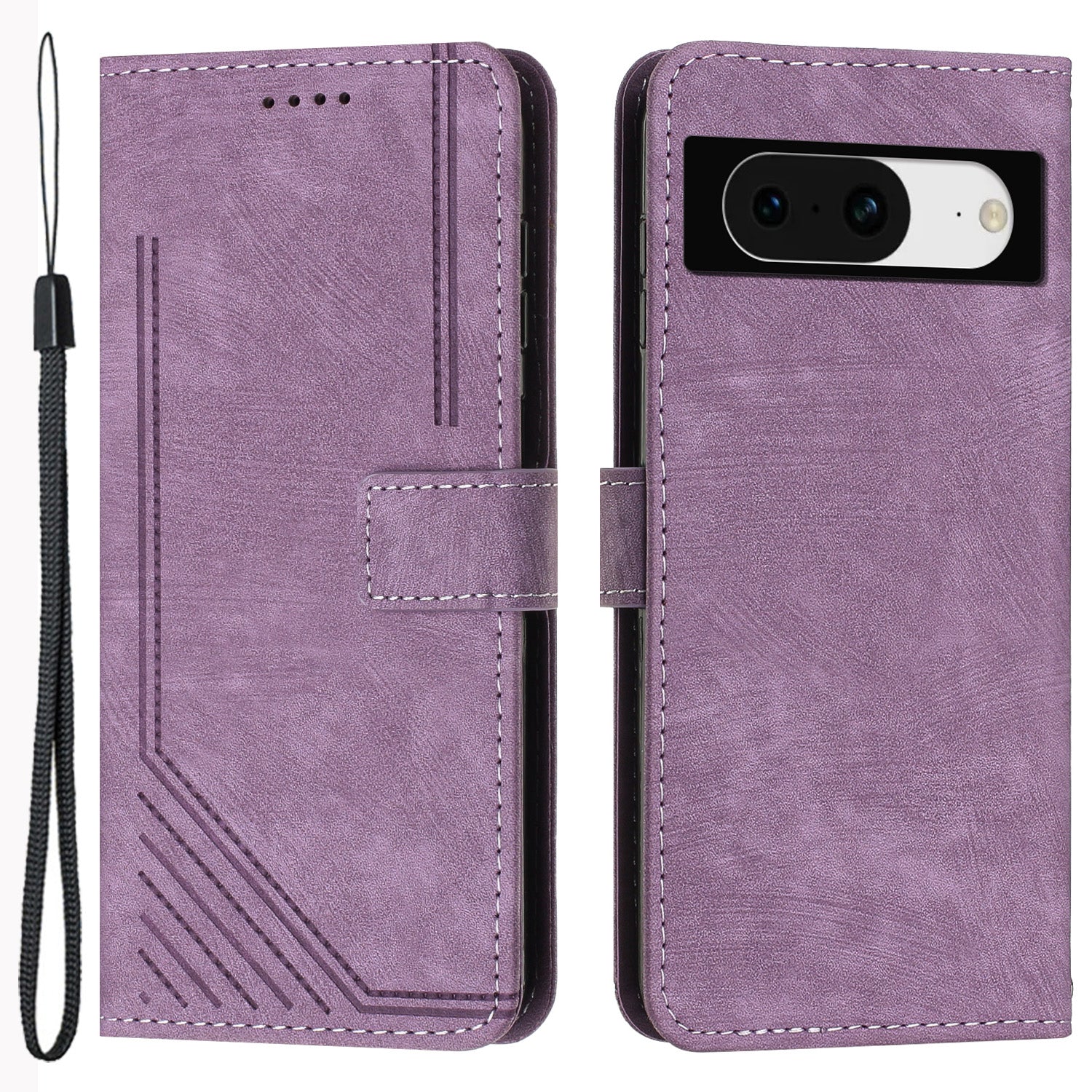PU Leather Flip Case for Google Pixel 8 Skin-touch Stand Imprinted Lines Wallet Anti-drop Phone Cover