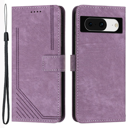 PU Leather Flip Case for Google Pixel 8 Skin-touch Stand Imprinted Lines Wallet Anti-drop Phone Cover