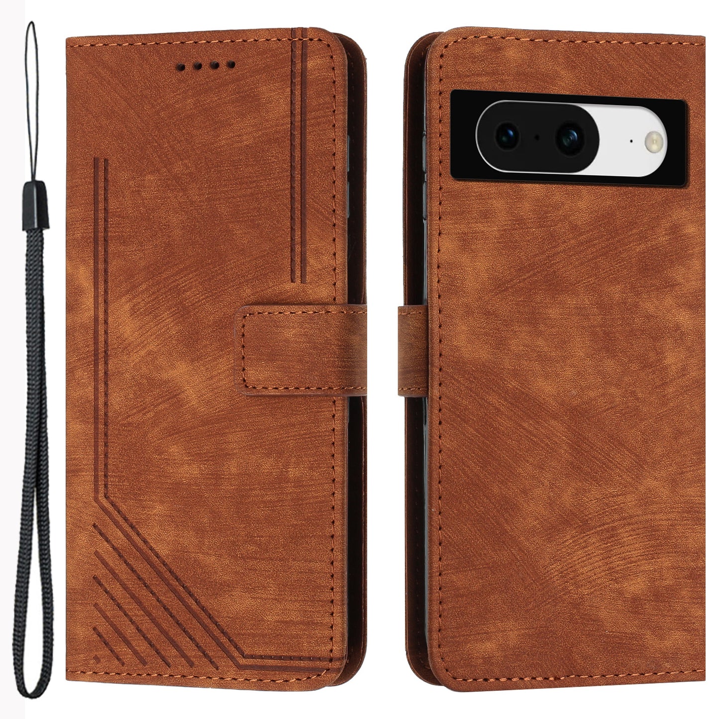 PU Leather Flip Case for Google Pixel 8 Skin-touch Stand Imprinted Lines Wallet Anti-drop Phone Cover