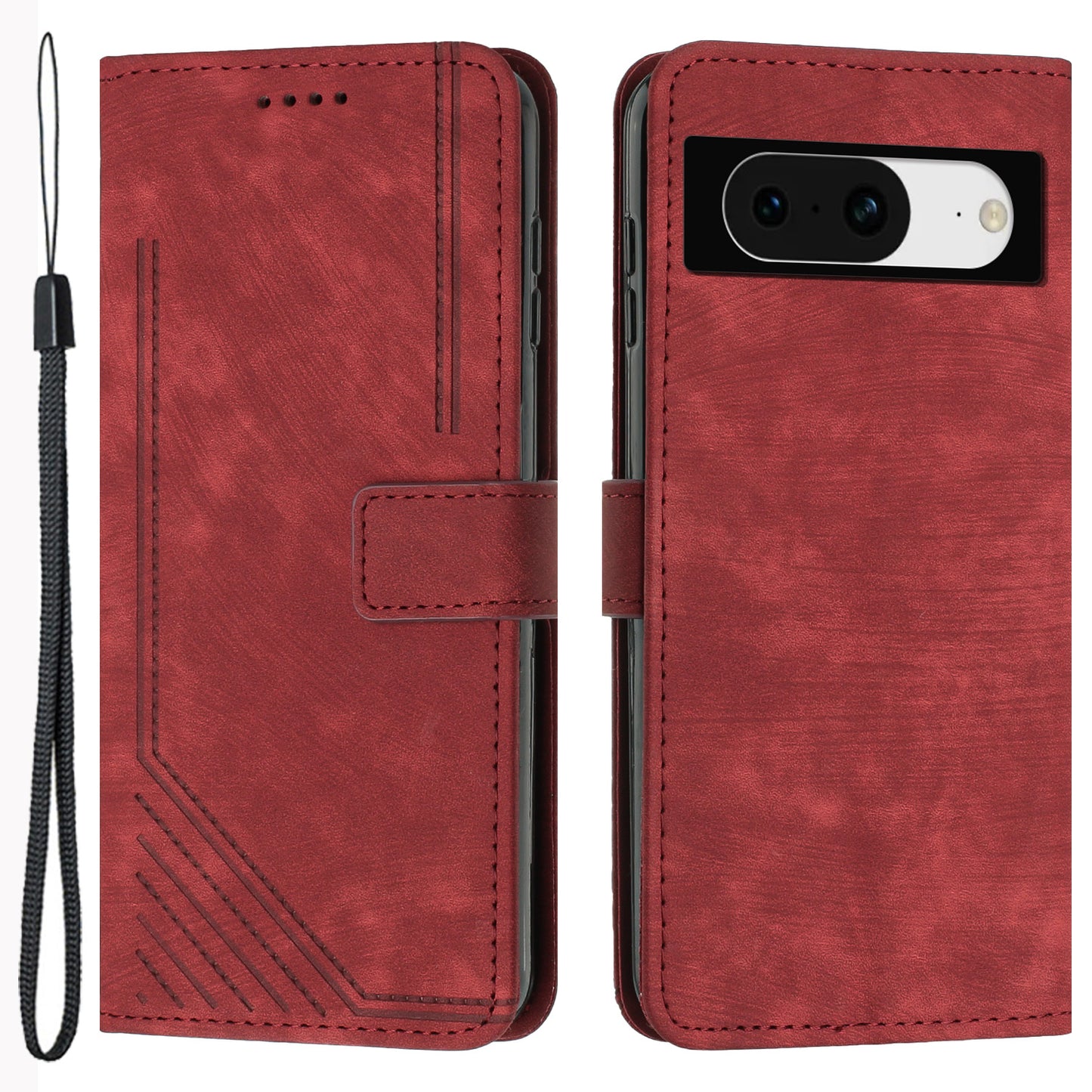 PU Leather Flip Case for Google Pixel 8 Skin-touch Stand Imprinted Lines Wallet Anti-drop Phone Cover
