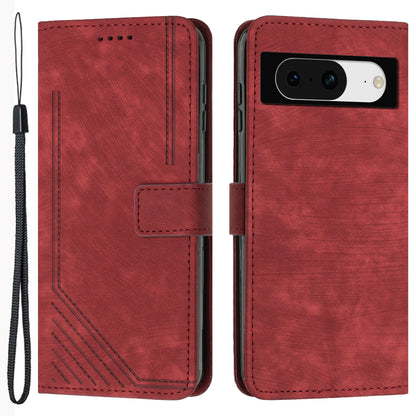 PU Leather Flip Case for Google Pixel 8 Skin-touch Stand Imprinted Lines Wallet Anti-drop Phone Cover