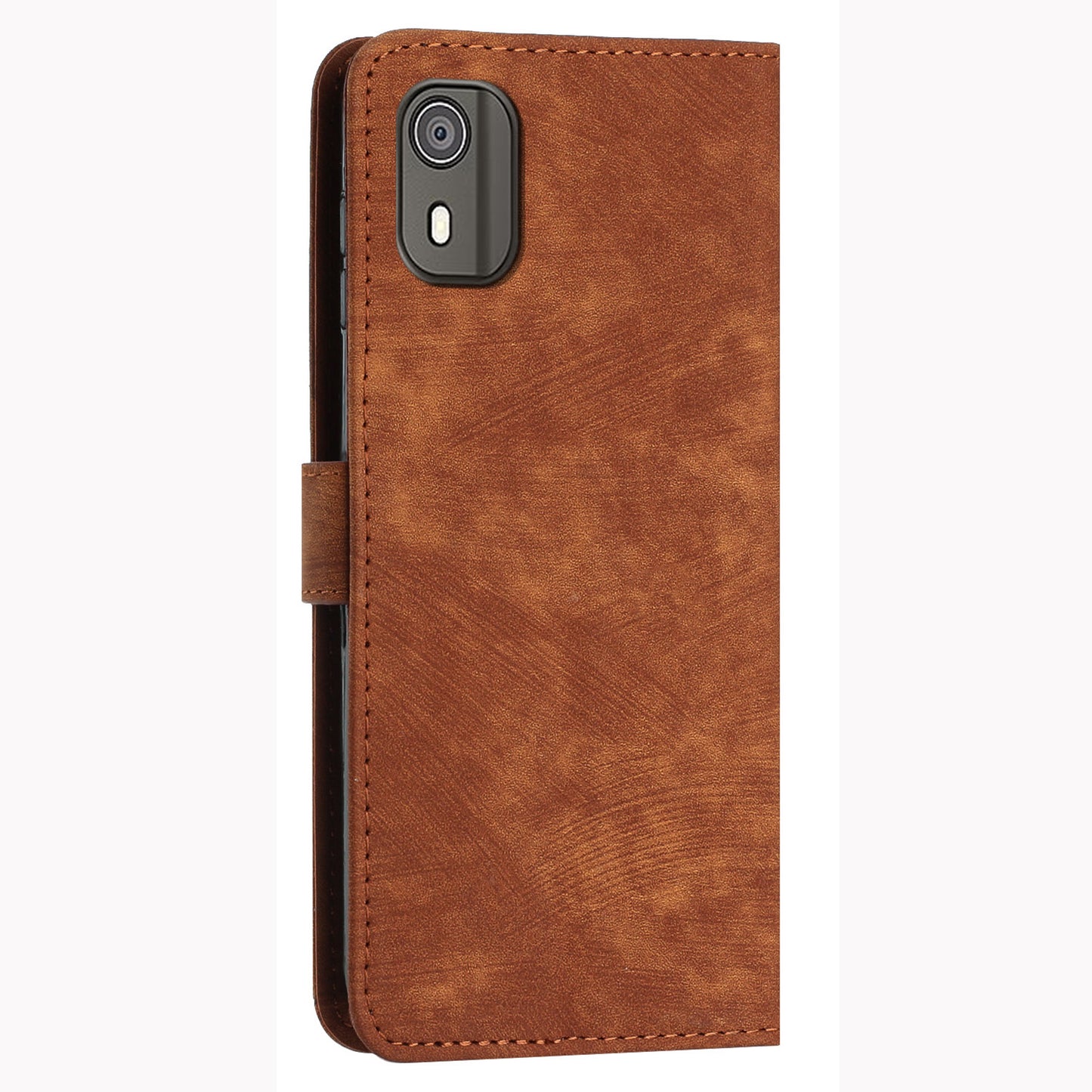 PU Leather Flip Case for Nokia C02 (TA-1522) Skin-touch Stand Imprinted Lines Wallet Phone Cover