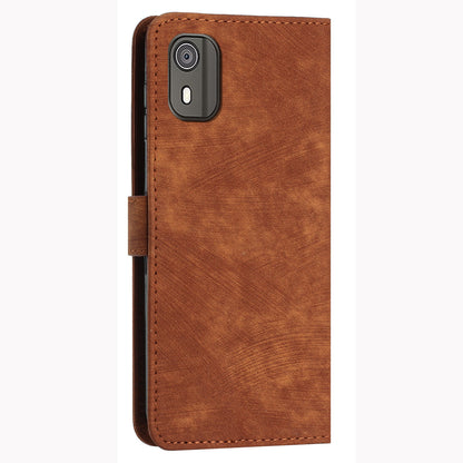 PU Leather Flip Case for Nokia C02 (TA-1522) Skin-touch Stand Imprinted Lines Wallet Phone Cover