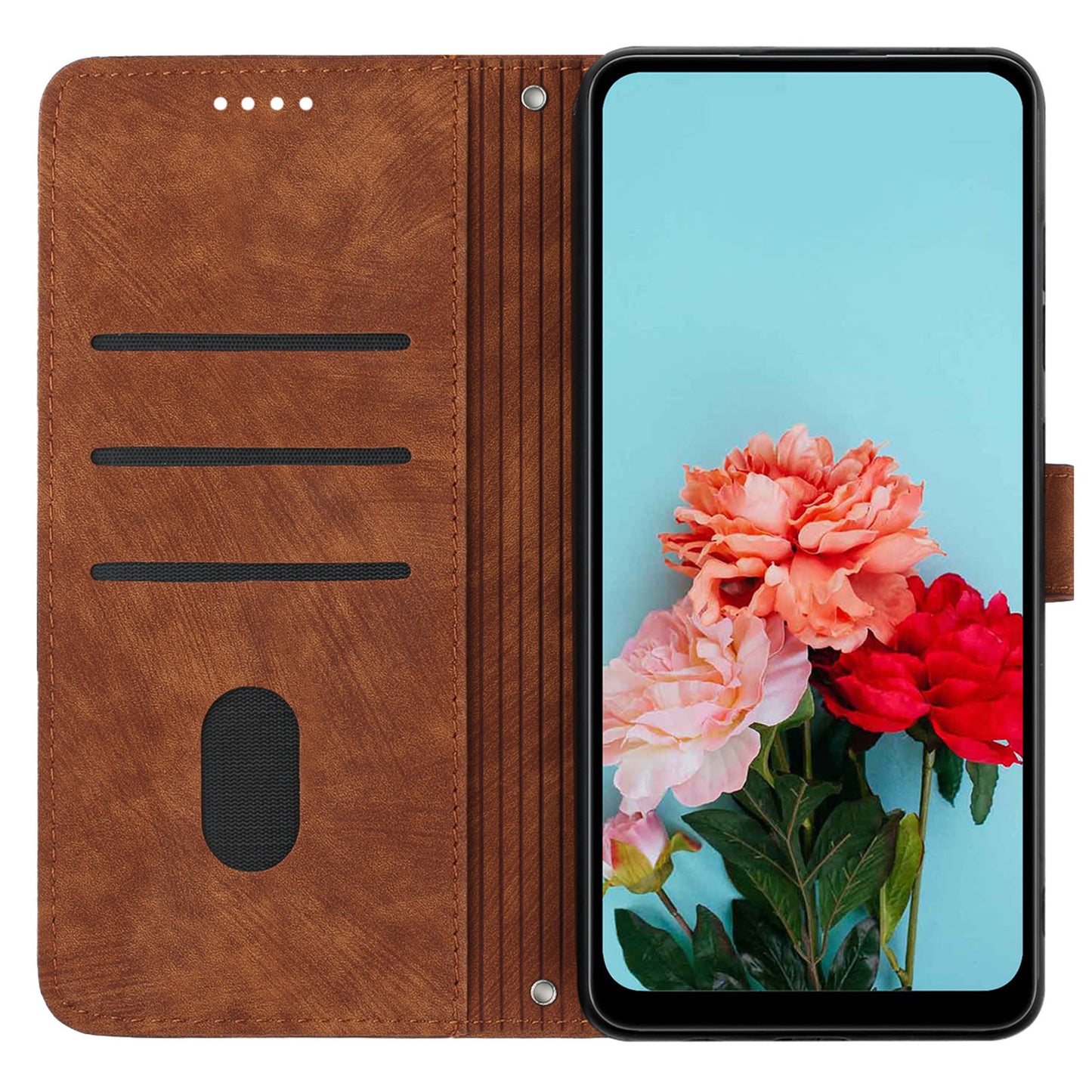 PU Leather Flip Case for Nokia C02 (TA-1522) Skin-touch Stand Imprinted Lines Wallet Phone Cover