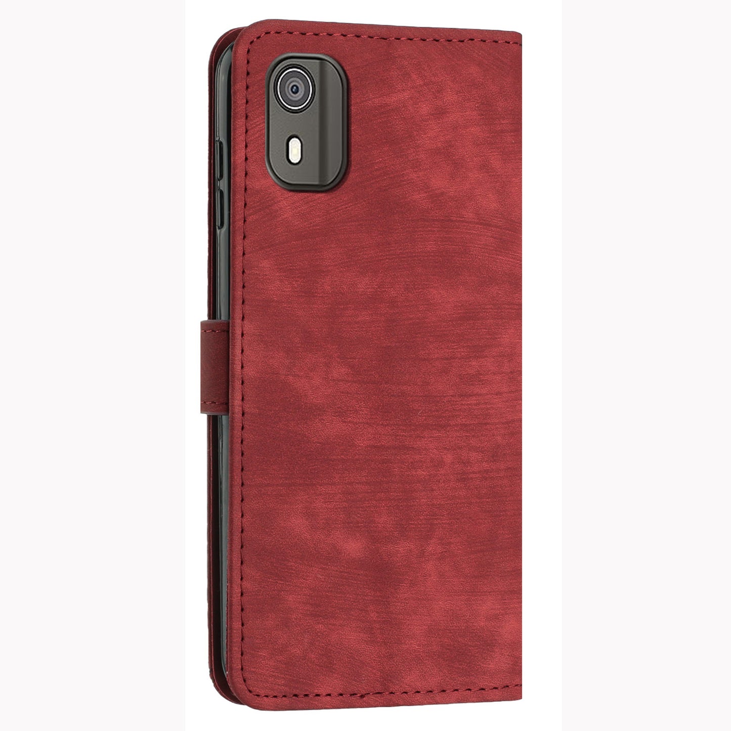 PU Leather Flip Case for Nokia C02 (TA-1522) Skin-touch Stand Imprinted Lines Wallet Phone Cover