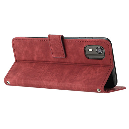 PU Leather Flip Case for Nokia C02 (TA-1522) Skin-touch Stand Imprinted Lines Wallet Phone Cover