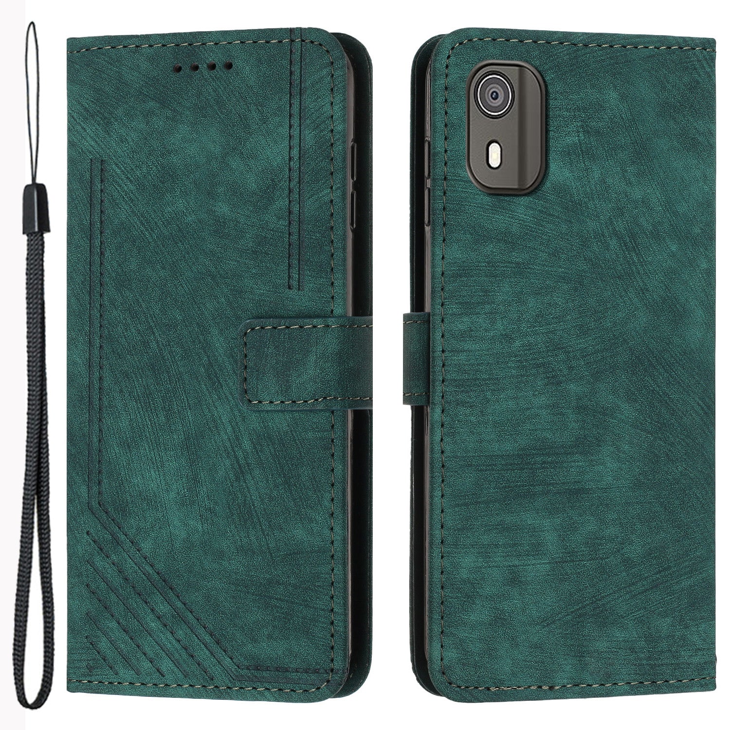 PU Leather Flip Case for Nokia C02 (TA-1522) Skin-touch Stand Imprinted Lines Wallet Phone Cover