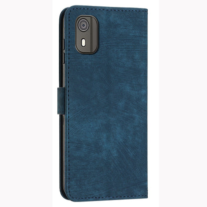 PU Leather Flip Case for Nokia C02 (TA-1522) Skin-touch Stand Imprinted Lines Wallet Phone Cover