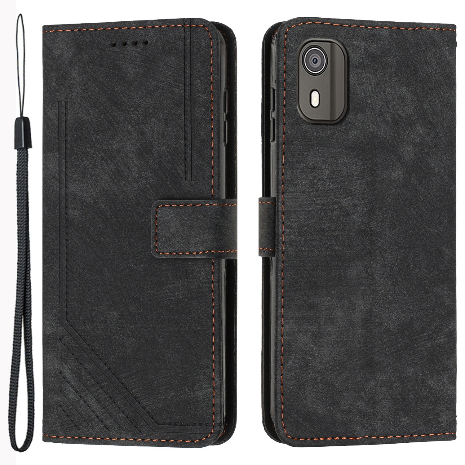 PU Leather Flip Case for Nokia C02 (TA-1522) Skin-touch Stand Imprinted Lines Wallet Phone Cover