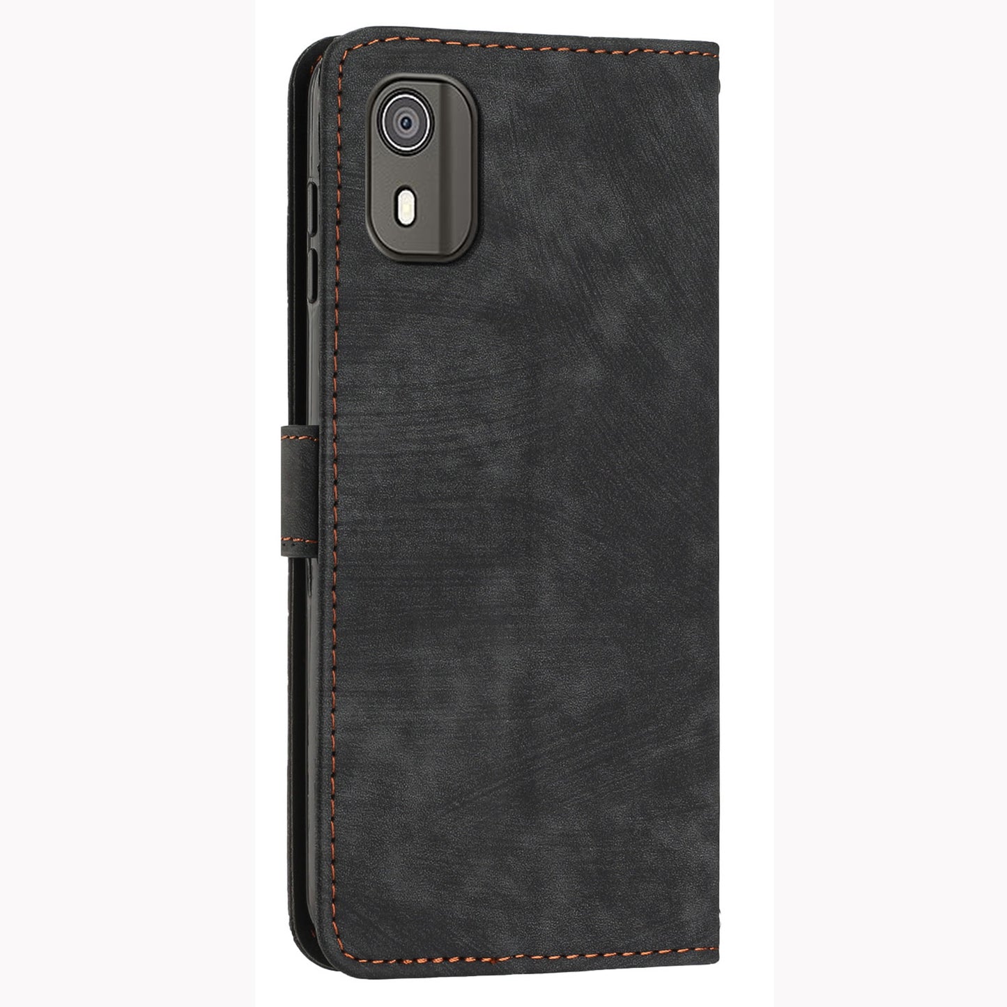 PU Leather Flip Case for Nokia C02 (TA-1522) Skin-touch Stand Imprinted Lines Wallet Phone Cover