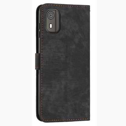 PU Leather Flip Case for Nokia C02 (TA-1522) Skin-touch Stand Imprinted Lines Wallet Phone Cover