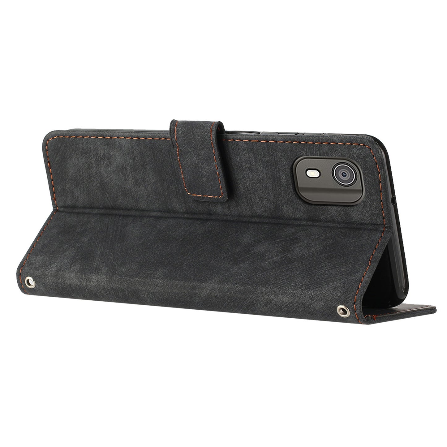 PU Leather Flip Case for Nokia C02 (TA-1522) Skin-touch Stand Imprinted Lines Wallet Phone Cover