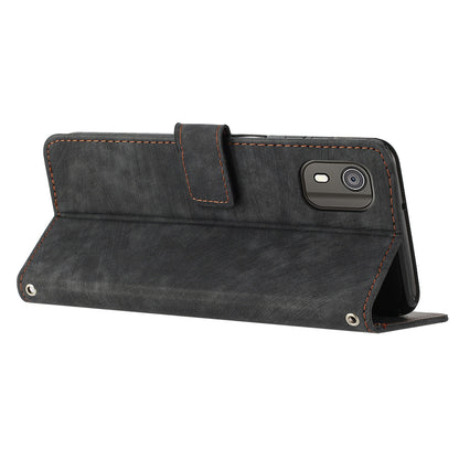 PU Leather Flip Case for Nokia C02 (TA-1522) Skin-touch Stand Imprinted Lines Wallet Phone Cover