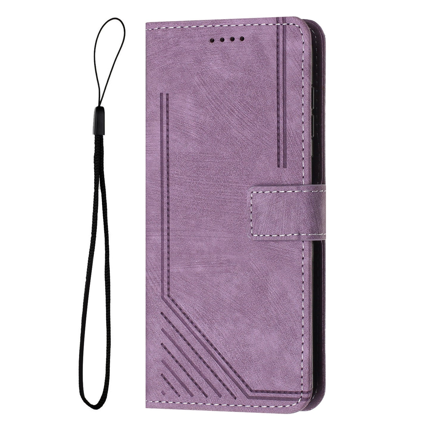 PU Leather Flip Case for Nokia C02 (TA-1522) Skin-touch Stand Imprinted Lines Wallet Phone Cover