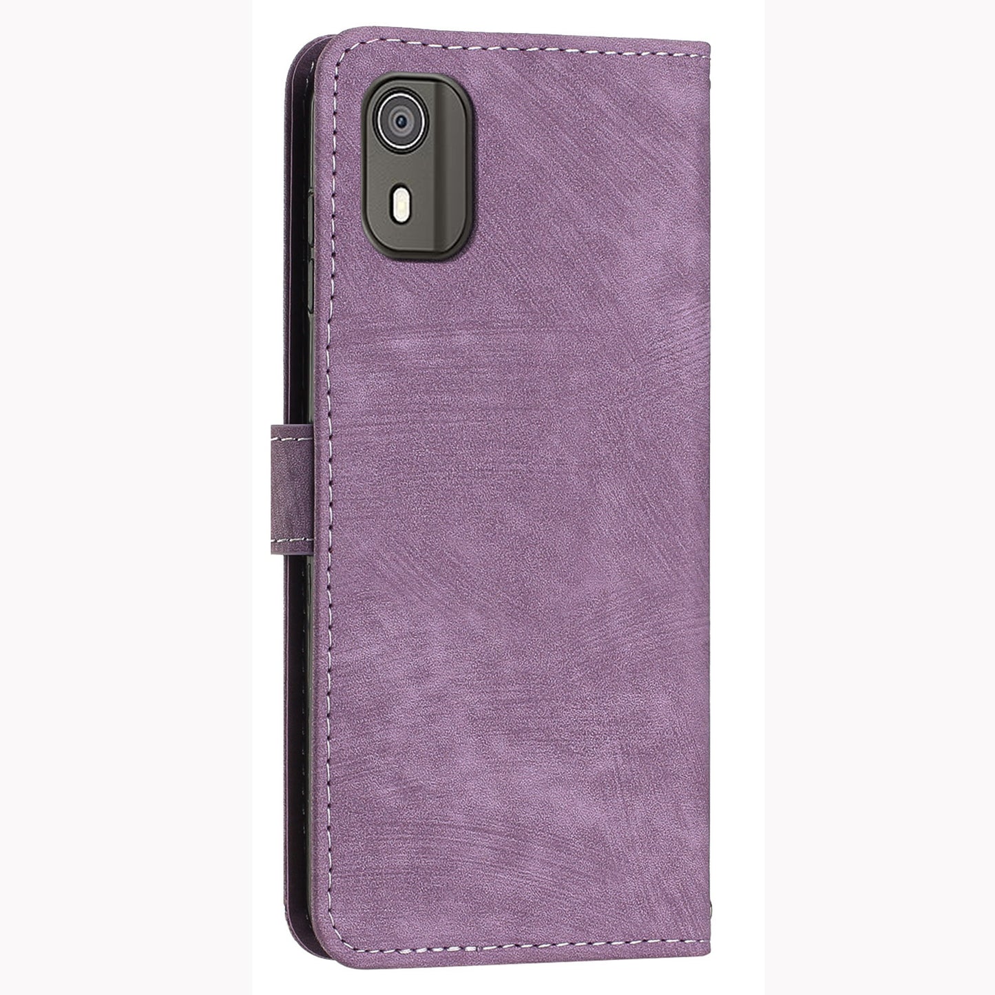PU Leather Flip Case for Nokia C02 (TA-1522) Skin-touch Stand Imprinted Lines Wallet Phone Cover