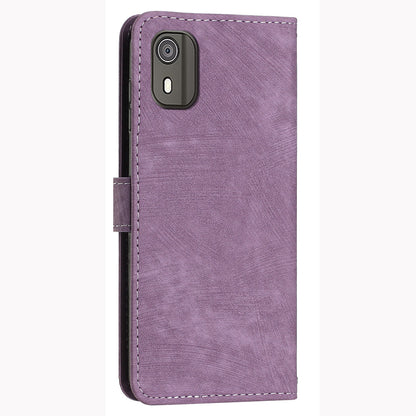 PU Leather Flip Case for Nokia C02 (TA-1522) Skin-touch Stand Imprinted Lines Wallet Phone Cover